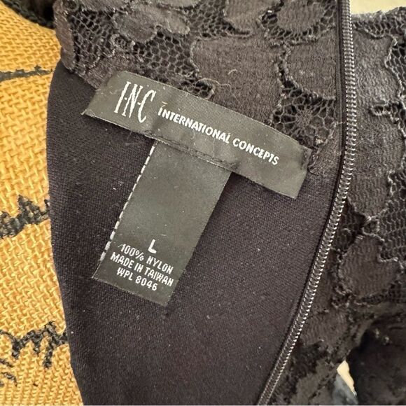 INC International Concepts Black Lace Mock Neck Mini Dress - Size L - Picture 9 of 9